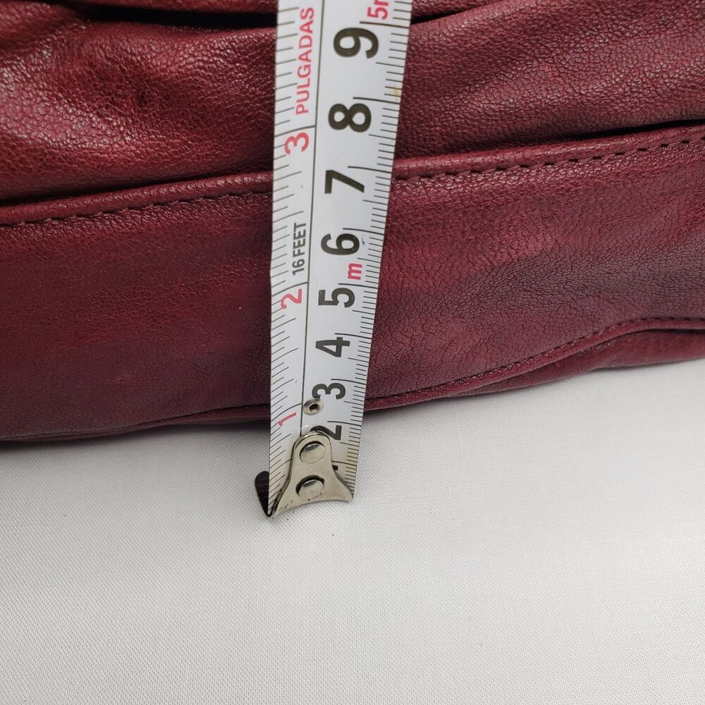 Junior Drake Gail Pleated Cranberry Bordeaux Leather Convertible Handbag Zippers - Picture 14 of 16